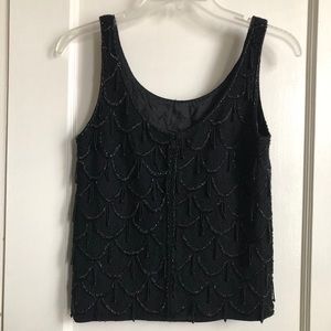 Vintage Beaded Scallop & Fringe Sleeveless Top